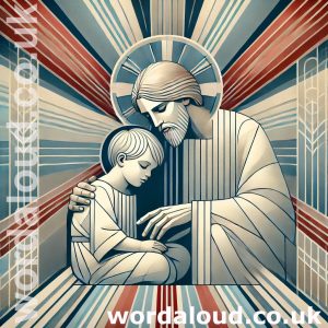 Jesus and a child. Art Deco. Audio Bible KJV.