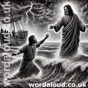 Jesus walks on water | Peter sinks | Jesus rescues Peter